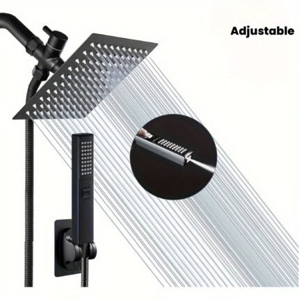 Luxury 8'' High-Pressure Rainfall Shower Combo: Stainless Steel Handheld & Overhead Shower Head with Adjustable Holder & 59'' Flexible Hose, Threaded Connection - Perfect for Modern Bathrooms, Shower Accessories2025