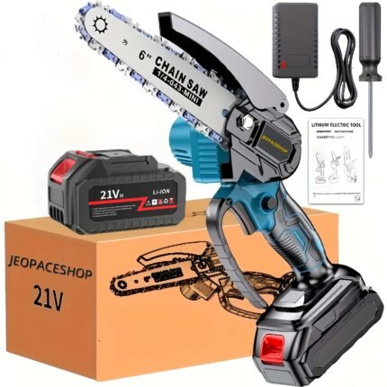 6-Inch Mini Electric Chainsaw - Cordless with Chains, Compact Lightweight Chainsaw for Tree Trimming, Firewood Cutting, Gardening - Powerful Motor, Safety Lock & Chain Brake - Ideal Gift for Dad, Husband, Gardeners - Home &, Mini Chainsaw, Modern Chainsaw Design, Plastic Construction