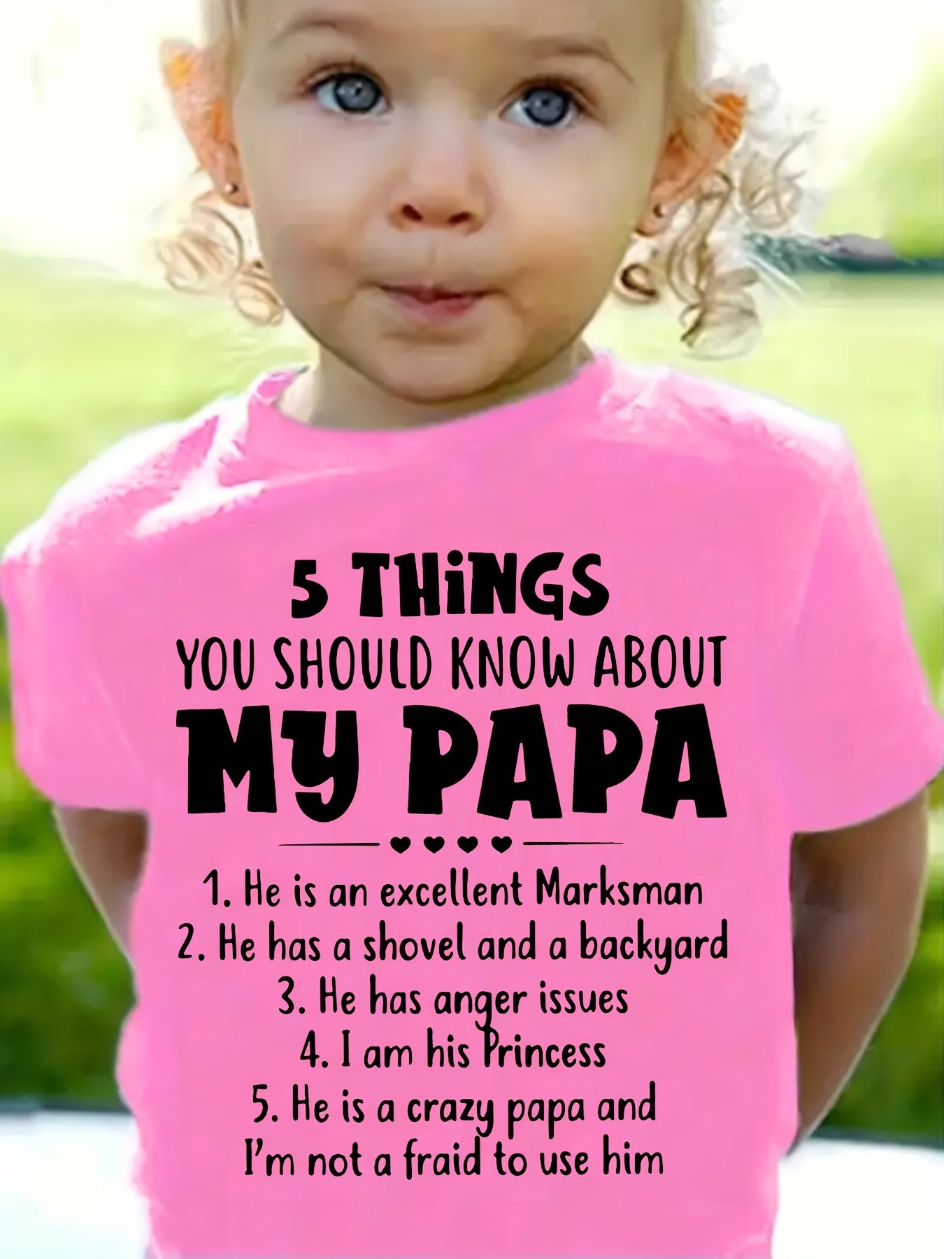 b6c4b4cf-b06a-40a8-b65d-295b35299f60.jpg MILKYSHIP Girls' Summer Casual Crew Neck T-Shirt, 100% Polyester Knit Top with "5 Things You Should Know About My Papa" Letter Print, Regular Fit Short Sleeve Tee for Youngsters - Image 1