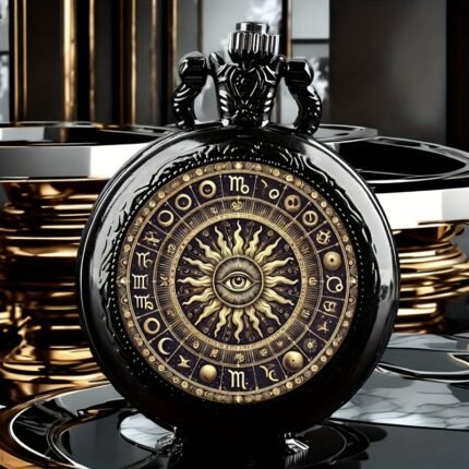Men's Vintage Astrological Zodiac Pocket Watch - Elegant Black watch with Golden, Quartz Movement, Non-Waterproof, Alloy Case - Formal & Everyday Jewelry for Men - Ideal Birthday/Anniversary Gift, Zodiac Jewelry, Classic Design, Detailed Craftsmanship, Goldtoned Finish, Retro Style, Durable Construction, Stylish Men
