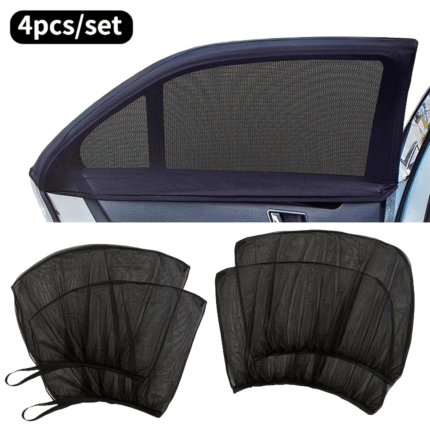 4pcs Universal Car Window Sunshade Net - UV Protection, Mosquito Proof & Insect Shield for Front & Rear Windows, Fit for Cars & SUVs, Durable Polyester Mesh Sunshade with Easy Installation, Vehicle Window Protection, Airy Window Cover, Easyinstall Net