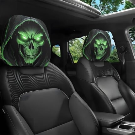2pcs Green Skull Print Car Headrest Covers, Halloween Gift, Comfortable Driving Experience, Seat Headrest for Car Cover, Pillow for Car Seat, Car Head Rest Pillow, Car Seat Covers, Headrest Covers for Car Seats, Fun Headrest Car Cover, Car Cover Seat, Seatbelt Pillow, Back Seat Car Seat Cover, Car Seat Protectors, Car Seat Headrest Covers, Car Print Headrest, Car Cushions, Car Head Seat Covers, Long Drive Comfort, Car Seat Maintenance, Printed Car Cushions,