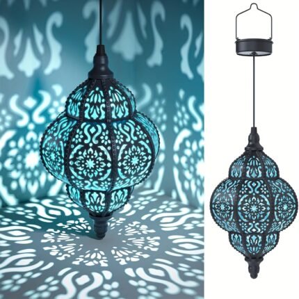 Moroccan Style Solar Lantern Outdoor - Metal Hanging Lamp for Garden, Patio, Porch, Yard | Ni Battery, Solar Garden Decor, Solar Lamp Outdoor, Garden Lighting Solar, Solar Hanging Lantern, Solar Garden Ornaments, Solar Lamp, Porch Lighting, Solar Lanterns, Hanging Solar Lanterns For Outside