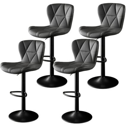4 Modern Bar Stools with Lumbar Support And Adjustable Footrests - Rotating Base, Ergonomic, Suitable for Home, Office And Bar - Easy to Assemble, Sturdy And Durable Structure, Kitchen Island Seat, Stylish Appearance, Easy to Clean, Comfortable Seat