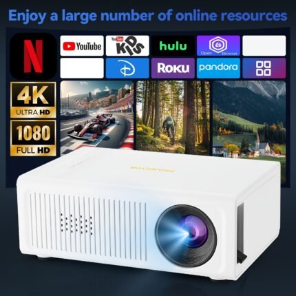 Compact 3000+ Lumens HD Mini Projector with Vivid 3D Visuals, Broad Compatibility & Handy Remote - USB-Powered Portable Projector for Home Cinema, Gaming, Presentations, 16:9 Widescreen, 1280x720 HD Resolution, Mini Projector for Movies On Wall, Presentation Tool, Sleek Design, Highresolution Lens