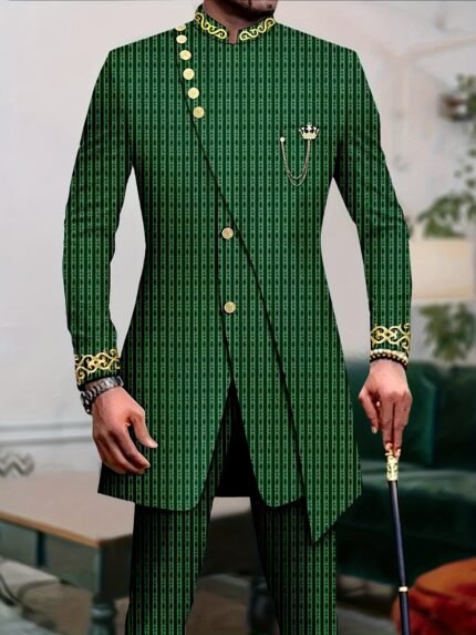 Men's Casual Long-sleeved Two-piece Suit, Mid-length Top And Trousers