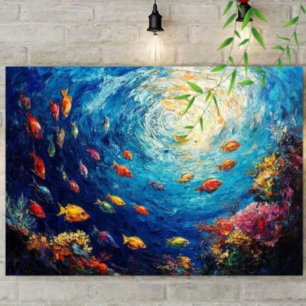 2D Flat 1pc Wooden Framed Canvas Painting Vibrant Underwater World Art Prints Wall For Bedroom Living Room Decor Colorful Coral Fish Canvas Picture With Framed Ready to Hang Gift Adding a Touch of Art