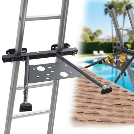 Heavy-Duty Ladder Stabilizer with Non-Slip Base - Adjustable Legs (55-74cm/22-29in), 350 lbs Capacity, Sturdy Metal Construction for Roof, Construction, Painting, Cleaning - Compatible with Extension, Step, A-Frame Ladders - Ideal for Home, Professional, and Heavy-Duty Use, Ladders for Home, Professional Ladder Support, Sleek Metallic Finish, Durable Ladder Accessory, Roof Work, Compact Design, Reinforced Frame, DIY Enthusiasts