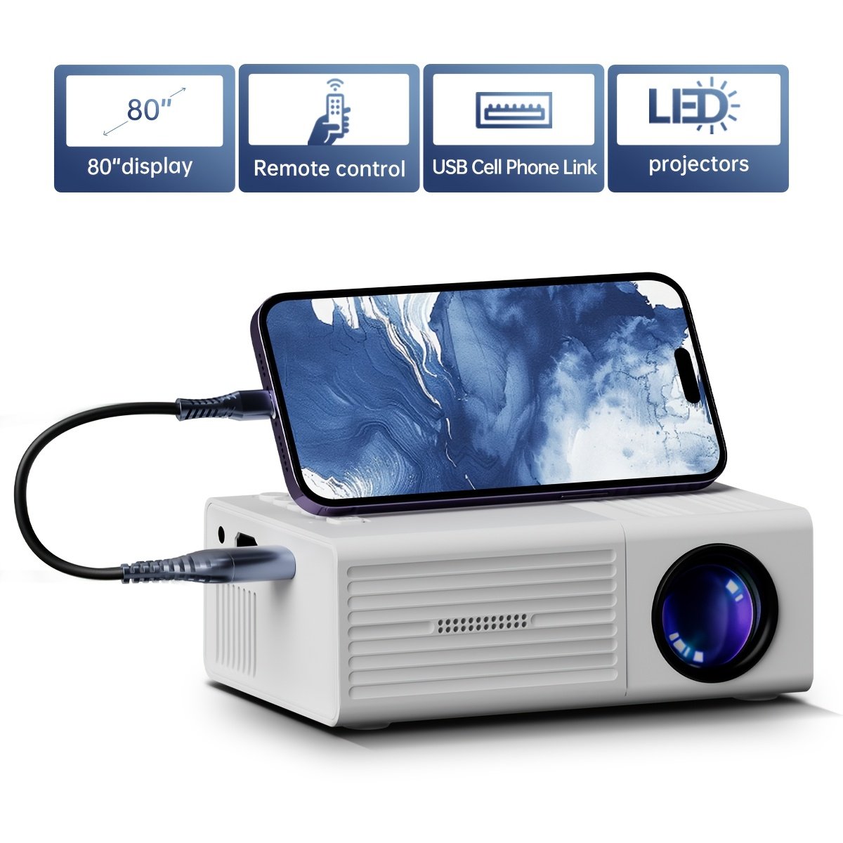 bd1e4d69-4208-4606-9fac-657d1f573838.jpg Mini Projector, Portable Video Projector, with A Resolution Of 1920*1080, Suitable for Smartphones, Tablets, And USB Use, Featuring Realistic 3D Visual Effects, And Compatible with Various Devices., Mini Portable Projector, Projector for Movies On Wall, Projector for Phone, Ceiling Light Projector, Projector for Art, Portable Entertainment, Movie Night, Compact Design, Lightweight Projector, Precision Engineering, Durable Build, Smartphone Compatible, USB Projector, Projector Full Hd - Image 1