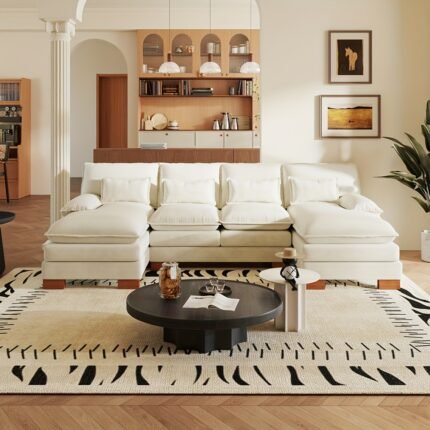 MIKIBAMA 112-inch Sectional Sofa Set, U-shaped Modern Deep-Seat Couch with 4 Chenille Fabric Cloud Sofas, Includes Cushion