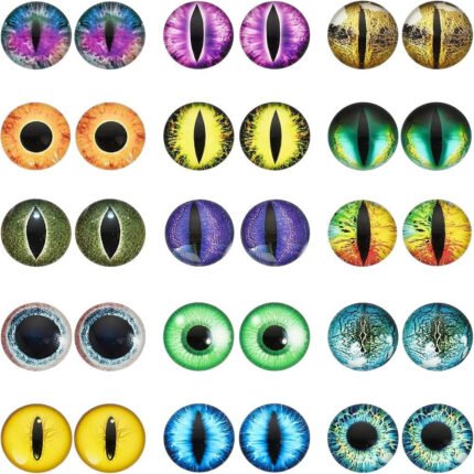 2D Flat - 1box 30pcs 15styles Luminous Cat Eyes Glass Cabochons Glow in The Dark Contact Lenses Half Round Animal Eyes Flatbacks for Craft Necklace Bracelet Making 20mm for Jewelry Making