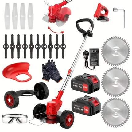 48V Cordless Electric Lawn Mower with 2 Batteries & Blade Consumables - 7500mAh Lithium-Ion Portable Handheld Mower, Brush Edge Trimmer & Weed Eater Attachment for Small Gardens, Lawns, Driveways - Multi-Purpose Tool for Home Use, Halloween Gift (Global Voltage 110-240V), Garden Maintenance, Driveway Maintenance, Compact Design, Durable Metal Build, Longlasting Power, DIY Enthusiasts