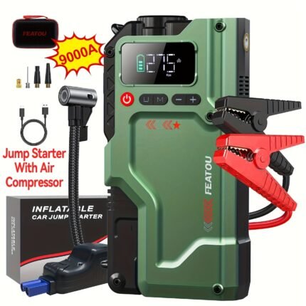 9000A Jump Starter with Air Compressor, 5in 1 Function Jump Box 150PSl JumpStarter Battery Pack with Digital Tire Inflator, Car Battery Charger Portable for 10L GasOr 9.0L Diesel Battery Charger, Car Jumper Starter Portable