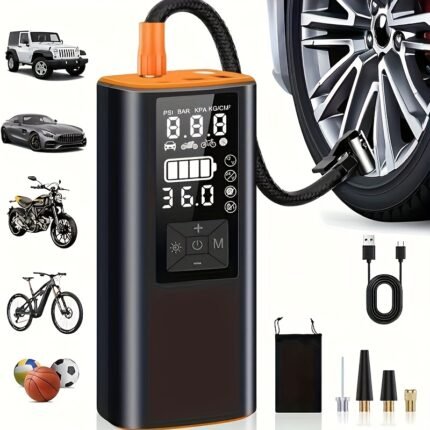Tire Inflator Portable Air Compressor, 150PSI Air Pump for Car Tires with Pressure Gauge, LED Light, 20000mAh & 3X Faster Portable Air Compressor for Cars, Bikes & Motorcycle, Balls, Car Accessories