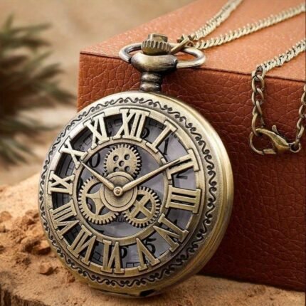 1pc Creative Fashion Vintage Style Hollow gear Design Cool Quartz Pocket Watch, Timeless Treasure, Unique New Year Christmas Birthday Gift