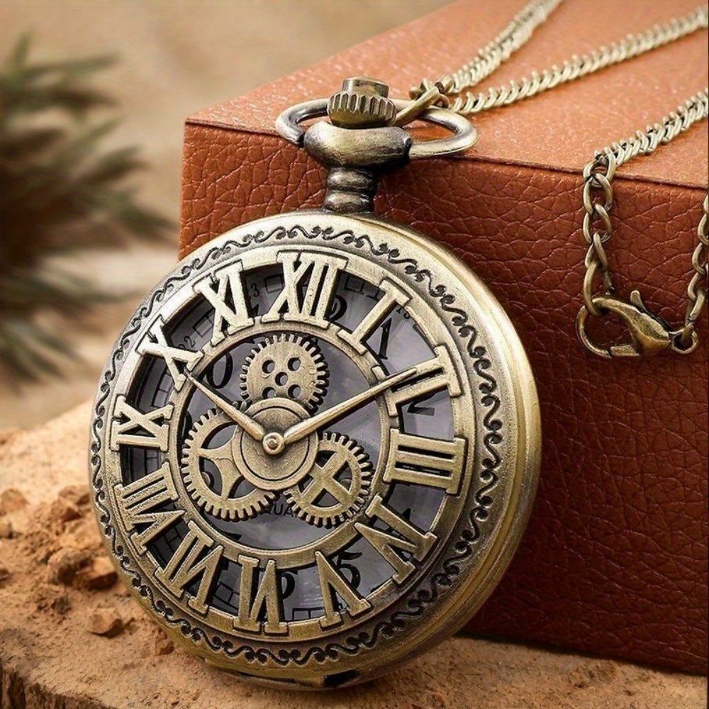 befe22aeedd14165be50c6016eef3586-goods.jpeg 1pc Creative Fashion Vintage Style Hollow gear Design Cool Quartz Pocket Watch, Timeless Treasure, Unique New Year Christmas Birthday Gift - Image 1