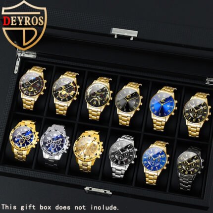 12pcs/ Set Men Watch Set, Fashion Stainless Steel Strap Quartz Watches for Men, Classic Pointer Round Dial Date Display Men'S Wrist Watch Business Casual Men'S Watch Set Birthday Valentine'S Day Easter Perfect Gift, Reloj Para Hombre.