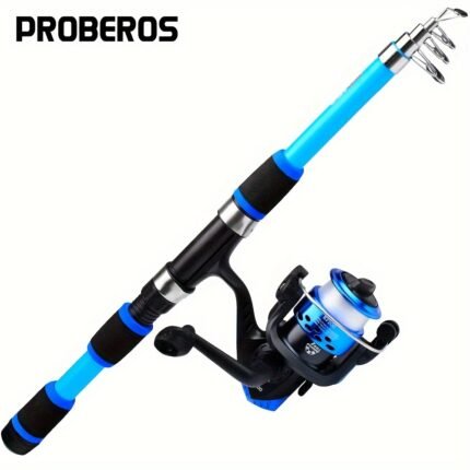 PROBEROS Telescopic Fishing Rod - Fast-Retracting Lightweight Baitcasting/Presharged Fishing Pole with, Glass Fiber Construction, Extendable Shaft for Freshwater/Saltwater Fishing - Ideal Gift for Anglers (4.9ft/5.6ft), Angler Equipment, Sleek Design, Durable Construction, Outdoor Sportsmen