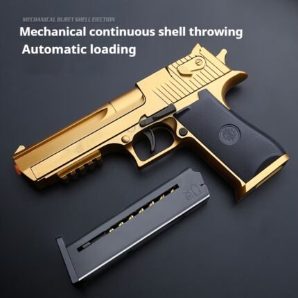 Golden Desert Eagle Toy Pistol, Automatic Ejection No Power Required Silvery Handgun Toy, Role-Playing Props, Soldier Pretend Play Outdoor Gun