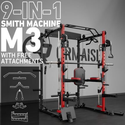 ALL-IN-1 Smith Machine With 2000 Pounds Capacity, Squat Rack With LAT-Pull Down System & Cable Crossover Machine, Multi-Function Power Cage With Cable Handle, T-bar And Other Attachments