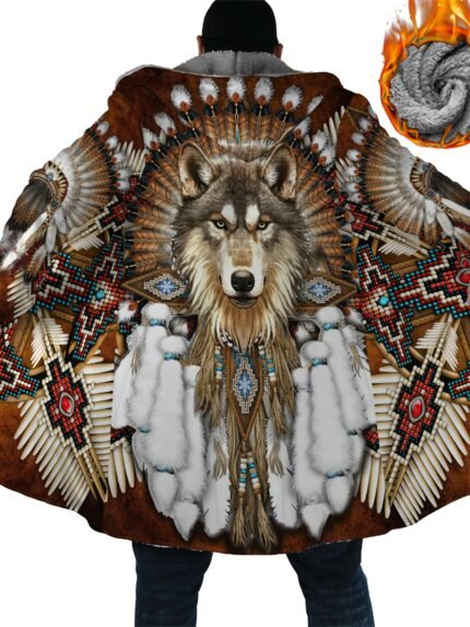 Men'S Winter 3D Long Wolf Print Pattern Hoodie Men'S Outerwear Sports Outdoor Everyday Wear Warm Breathable Zipper Pockets Autumn Bandana Print Street Hoodie Long Regular Style