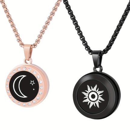 Long Distance Touch Necklaces, Vibration & Light up Remote Smart Matching Couples Necklace for Couples Lovers Family Friends Festival Long Distance Relationship Girlfriend Boyfriend Xmas Gifts Necklace Men Women Fashion Jewelry Set, Simply Tap Your Necklace Your Partner'S Necklace Will Flash and Vibrate, No Matter How Far You are, Symbolizes Sun and Moon Eternal Love