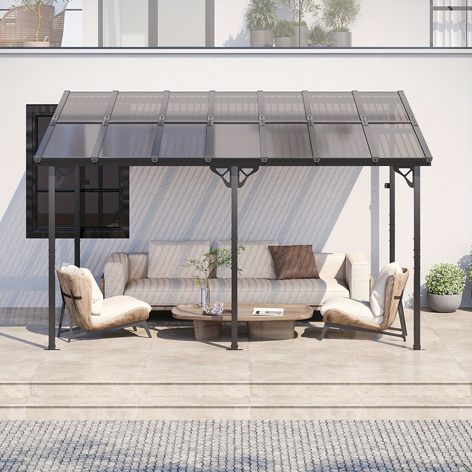 c2977fbd-9673-4190-b18a-d9a3b1d2dbd9.jpg Oneinmil 10x12 Hard Top Gazebo Pergola Kit - Wall-Mounted Lean-to Aluminum Awning with Canopy Roof, All-Weather Outdoor Cover, Heavy-Duty Steel Frame & Powder-Coated Black Frame, 10x10/10x14 Size Options, Easy Assembly for Patio, Backyard, Deck - Ideal for Residential & Commercial Use, 5-Year Warranty (Compatible with Outdoor Furniture), Pergola And Gazebo, Gazebo Outdoor Heavy Duty, Gazebo Outdoor, Canopy Outdoor, Gazebo Outdoor Hard Top, Hard Top Gazebo Outdoor, Hardtop Gazebo - Image 1