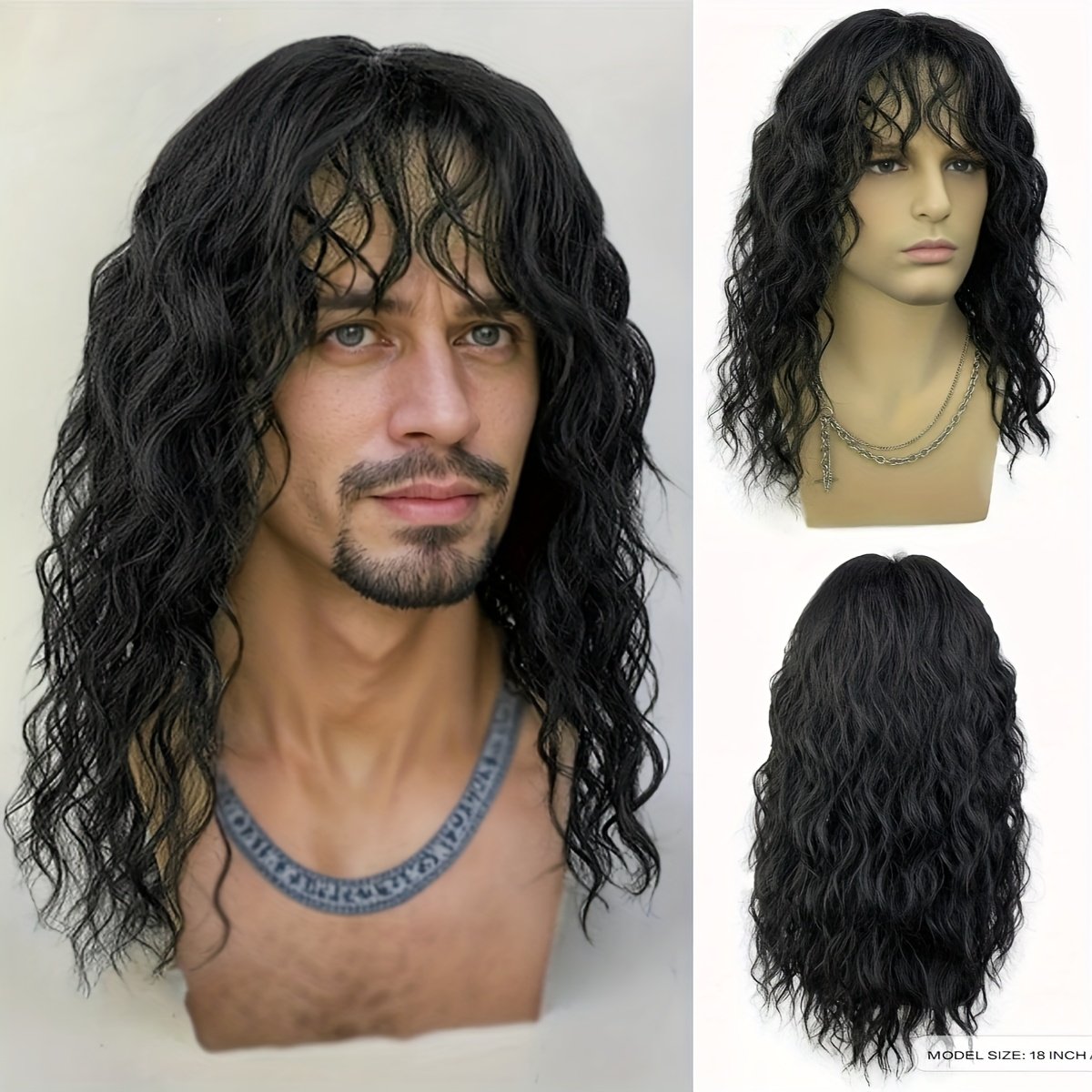 c2cc3be4-ab18-4fe2-9bf9-d7ba725ecef0.jpg Men's White Curly Wig with Bangs – Natural Water Wave Synthetic Hair for Daily Use & Cosplay – Adjustable Fit (Halloween, Costume Role Play) - Image 1