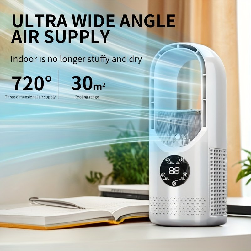 c40077be-0f40-41df-b718-5c13770de297-1.jpg Portable Air Conditioning Fan USB Tower Fan Desktop Bladeless Fan - With Water Mist Cooling, Seven-color LED Ambient Light, Timer And Smart Shutdown - Perfect For Office, Travel, Camping And Home Essentials - Image 1
