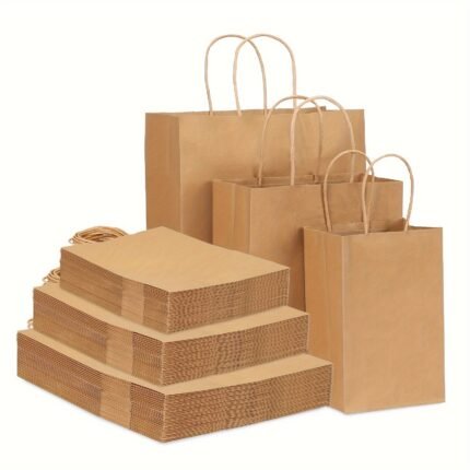 45/90/150/210pcs Paper Bags, Paper Bags With Handles Bulk, 3 Different Sizes Gift Bags, Kraft Paper Bags, Shopping Bags, Retail Bags, Favor Bag, Easy To Classify, Convenient For Storage, For Wedding And Party Gift Wrappings