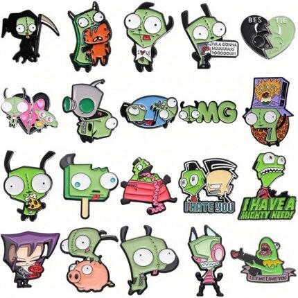 20pcs Cartoon Anime Green Little for Man Metal Brooch Series Set Versatile Clothing Badge, for women