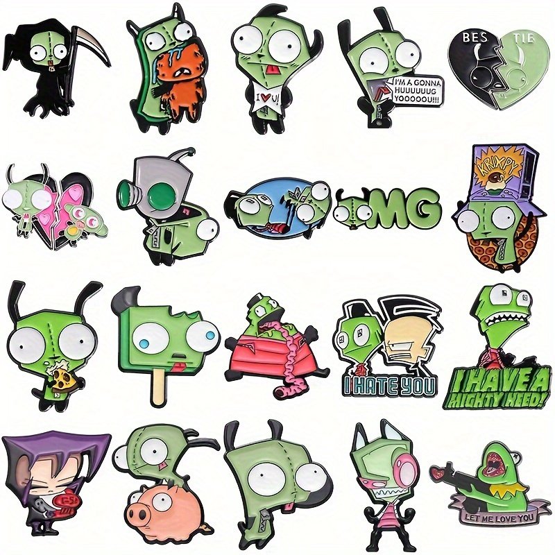 c4d60d30-3c6b-4236-bdde-13f6bf210e73.jpg 20pcs Cartoon Anime Green Little for Man Metal Brooch Series Set Versatile Clothing Badge, for women - Image 1