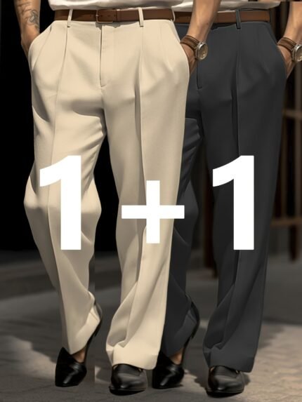 1+1 Set of 2pcs Men's Business Casual Loose-Fit Chinos