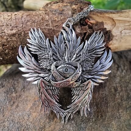 1pc Vintage Bohemian Angel Wing Horus Eye Pendant Necklace - Zinc Alloy Intricate Feather Design, Mystical Symbolism Jewelry for Everyday & Party Wear, Unique Gift for Women
