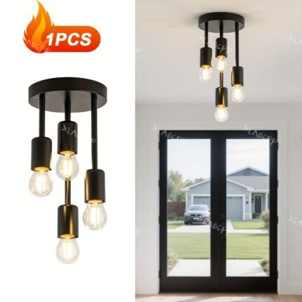 4 Head Modern Light Pendant Lamp Kitchen Ceiling Fixture Industrial Style Hanging Light Dining Room LED Compatible 110V E26 Black No Bulbs Included