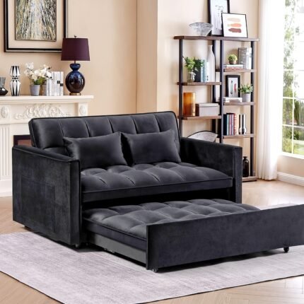 55 Inch Sleeper Sofa - Pull-Out Folding Sofa Bed with Hardwood Frame, 2-Seat Contemporary Design, No Assembly Required, Space-Saving Convertible Sofa for Small Apartments & Guest Rooms, Sofa Bed for Living Room, Guest Room Furniture, Modern Home Decor, Durable Construction, Apartment Furniture, Minimalist Decor, Sturdy Frame, Urban Dwellers