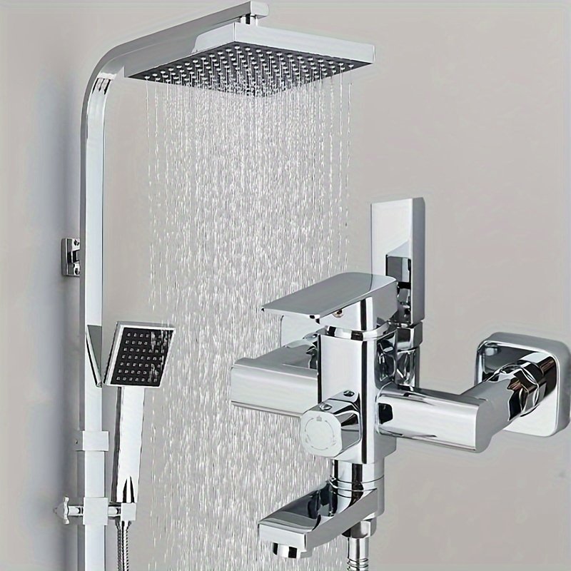 c715db8c-545e-48f6-8ca7-d90aa597ddbc.jpg Chrome Shower Faucet System Kit Wall 8" Rainfall Shower Set with Tub Spout, Rainfall Handheld Shower Set, Shower Shower Kit, Abs Black Overhead And Hand Jets, Shower Bracket, Shower System, Bathtub Faucet - Image 1