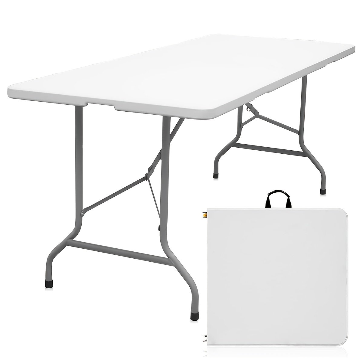 c73018fb-38d1-4fb4-afb5-d705b4507906.jpg 4ft/6ft White Heavy-Duty Folding Table with Metal Frame & Plastic Top, Portable & Easy Storage for Camping, Picnics, Meetings, Indoor & Outdoor Events, Office Use, Picnic Table - Image 1
