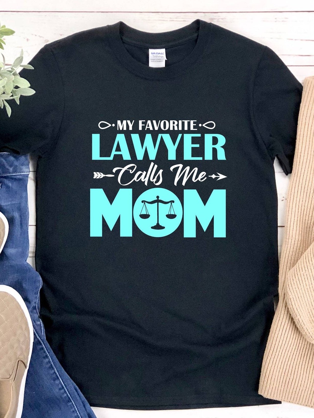 c82ffcf1f76b577b638818521ae1491f_tkLpxi5LiMilS.jpg Proud "My Favorite Lawyer Calls Me Mom" T-Shirt - Casual Cotton, Short Sleeve, Round Neck - Perfect for Law School Graduation & Bar Exam Success Celebrations, Gifts for Lawyers - Image 1