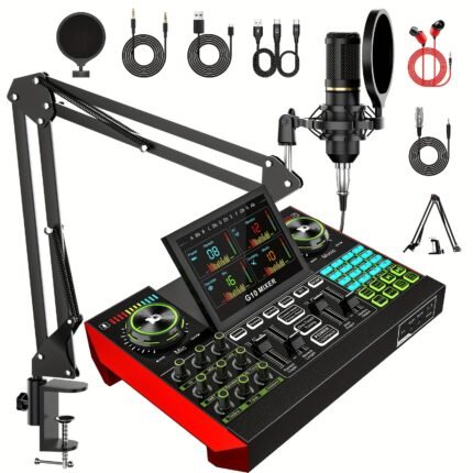 Tenlamp G10 BM800 Portable /- All-in-One DJ/Studio/ Podcast/ Karaoke Mixing Station Kit with BM800 Condenser/Dynamic Microphone, Audio Mixer Controller, Recording Equipment for Streaming, Live Performances & Home Recording