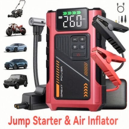 4000A Portable Wireless Car Air Compressor Jump Starter with Air Compressor, Battery Jump Starter Portable Peak, Car Battery Charger Portable For12V(8.0LGas/1.72gal Diesel) Start The Car Quickly, USB Input/output, LED Emergency, Car Accessories Tools, Portable Car Jump Starter with Air Compressor, Roadside Assistance Device, Vehicle Emergency Tool, Compact Design, Lightweight Compressor, Reliable Power Supply, Durable Construction, Peak Current Device, Truck Drivers,