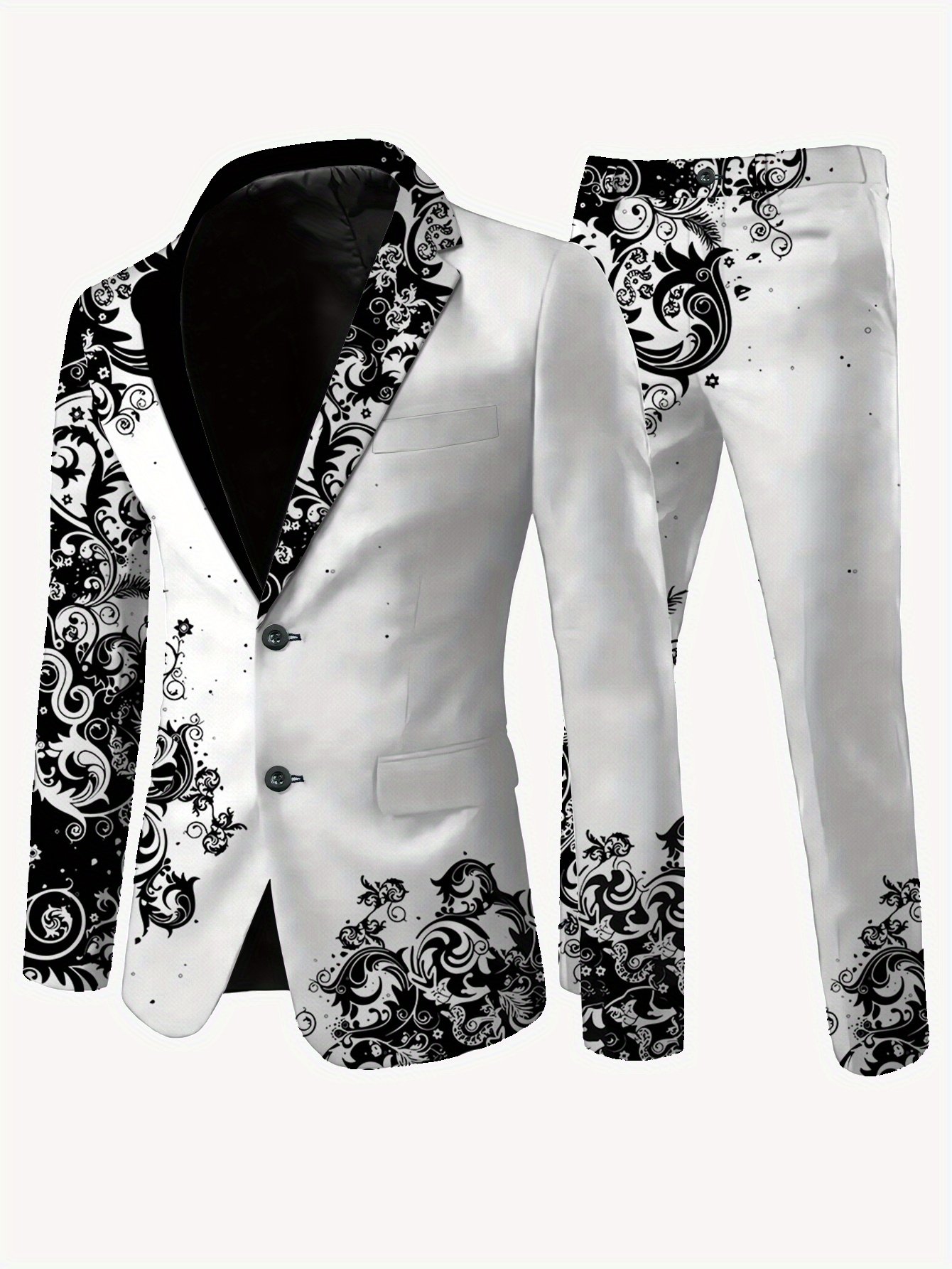 c8f55f0cbc2948a6ba33a33ab998cccc-goods.jpeg A Man'S Black and White Patterned Suit, Featuring a Casual and Elegant Design, with a Jacket and Trousers, No Ironing Required, Available in Sizes. - Image 1
