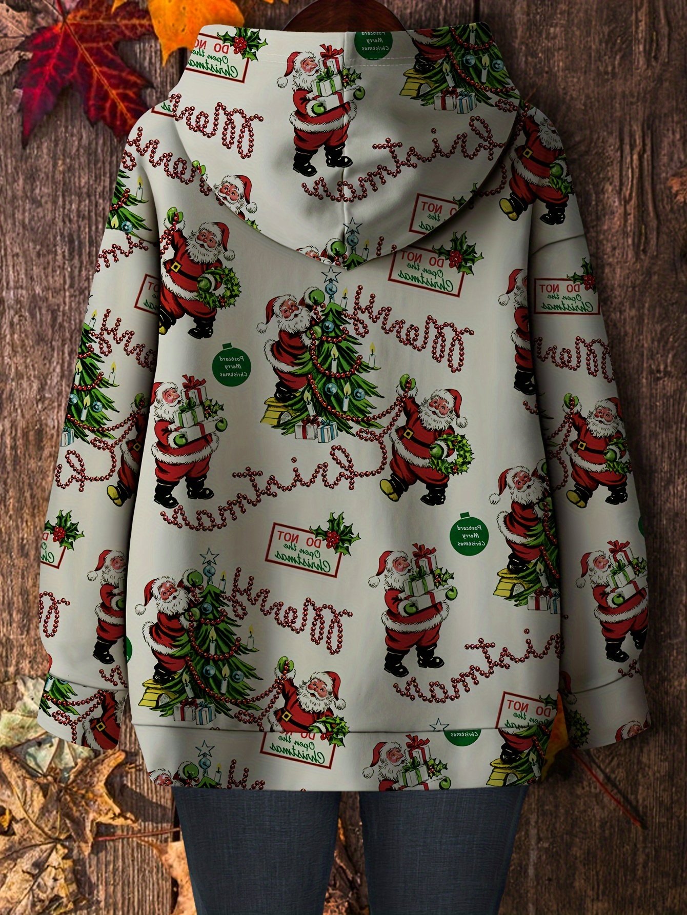 c90b7085-d3b1-4ead-9789-0a16a535c2dd.jpg Plus Size, Plus Size Santa Claus Print Hoodie, Casual Comfortable Oversized Sweatshirt for Women, No Accessories Included - Image 1