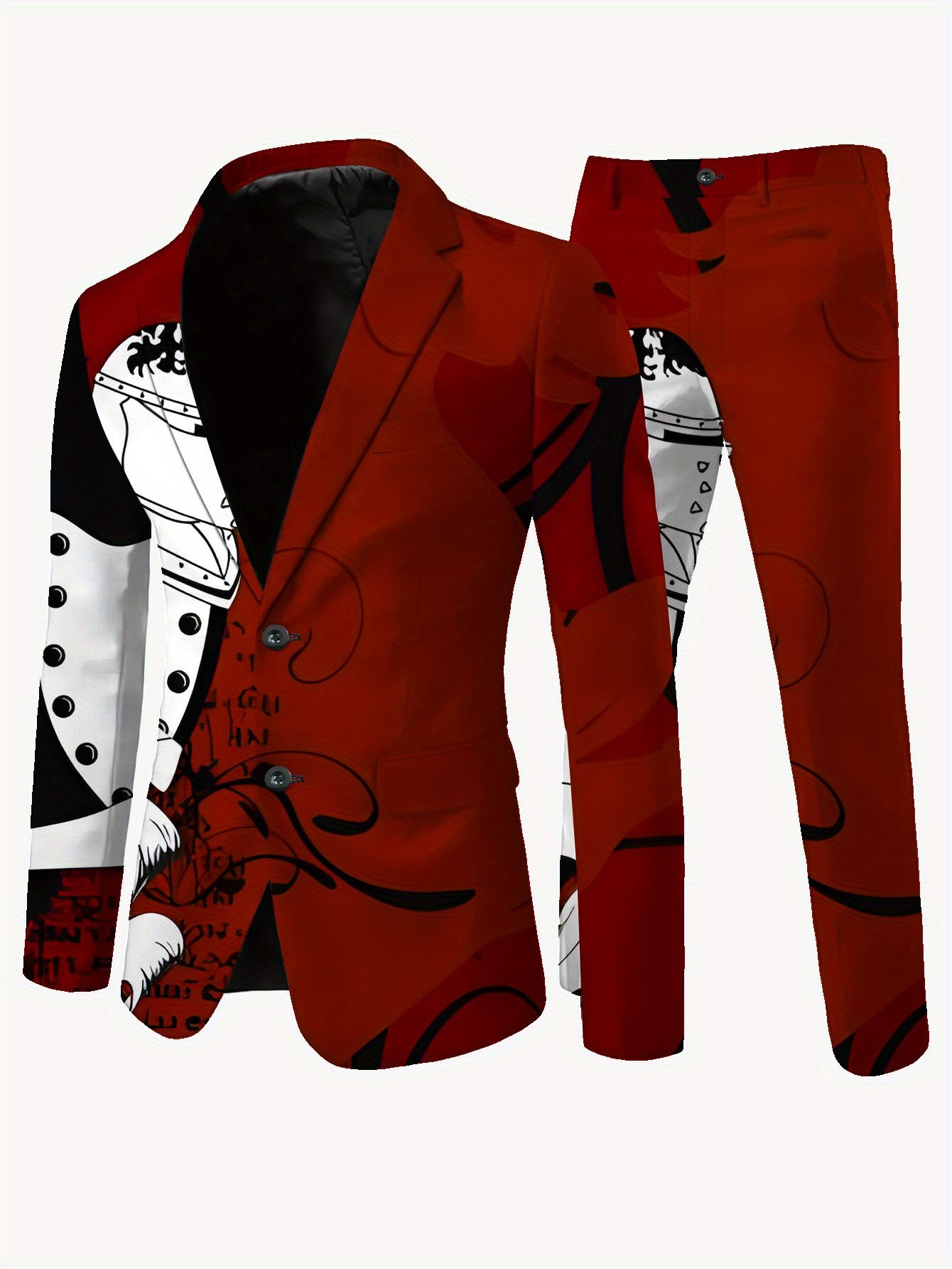c9bd2dac6fa64e49956b33e2e0c0f5e4-goods.jpeg Men'S Dopamine-Themed Red & Black Blazer & Pants Set - Stylish Casual Suit with Artistic Print, Long Sleeves, and Pockets, All-Season Wear, Stylish Casual Attire | Artistic Print Blazer | Stretchy Fabric - Image 1