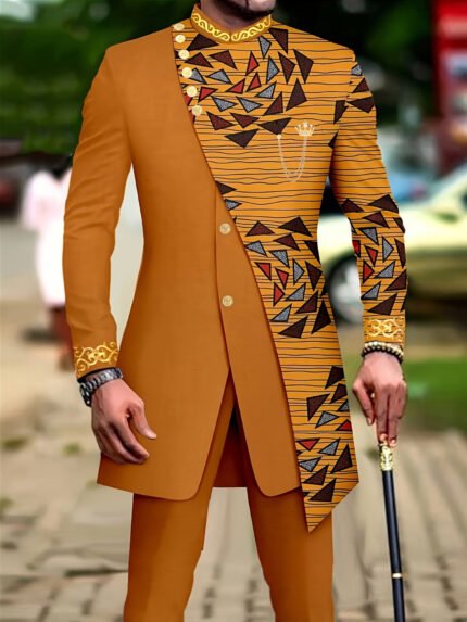 Men'S Casual Long-sleeved Two-piece Suit, Mid-length Top And Trousers