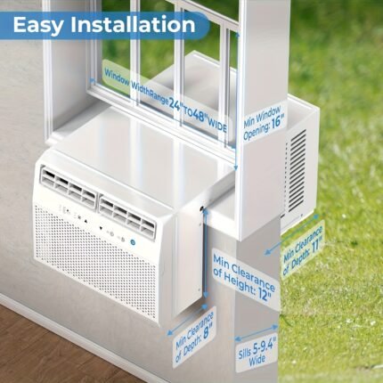 12, 000 BTU Window AC Unit - Heavy-Duty Cooling for Large Spaces up to 550 Sq.Ft, Energy-Saving Window Air Conditioner with 6 Modes (Cool/Heat/DRY/ Fan), 24H Timer, Remote Control Ready, Compact Design - Ideal for Living Room, Office, Apartment - White, Energyefficient Cooling, Full Window View, Durable Construction, Office Climate Control
