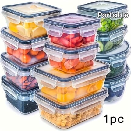 [Leak Proof Storage Box] 1pc Multifunctional Leak Proof Storage Container, Reusable Food Storage Box with Lid, Portable And Stackable Food Sealed Box for Meat, Eggs, Fruit And Vegetable, Kitchen Organizers And Storage, Kitchen Accessories