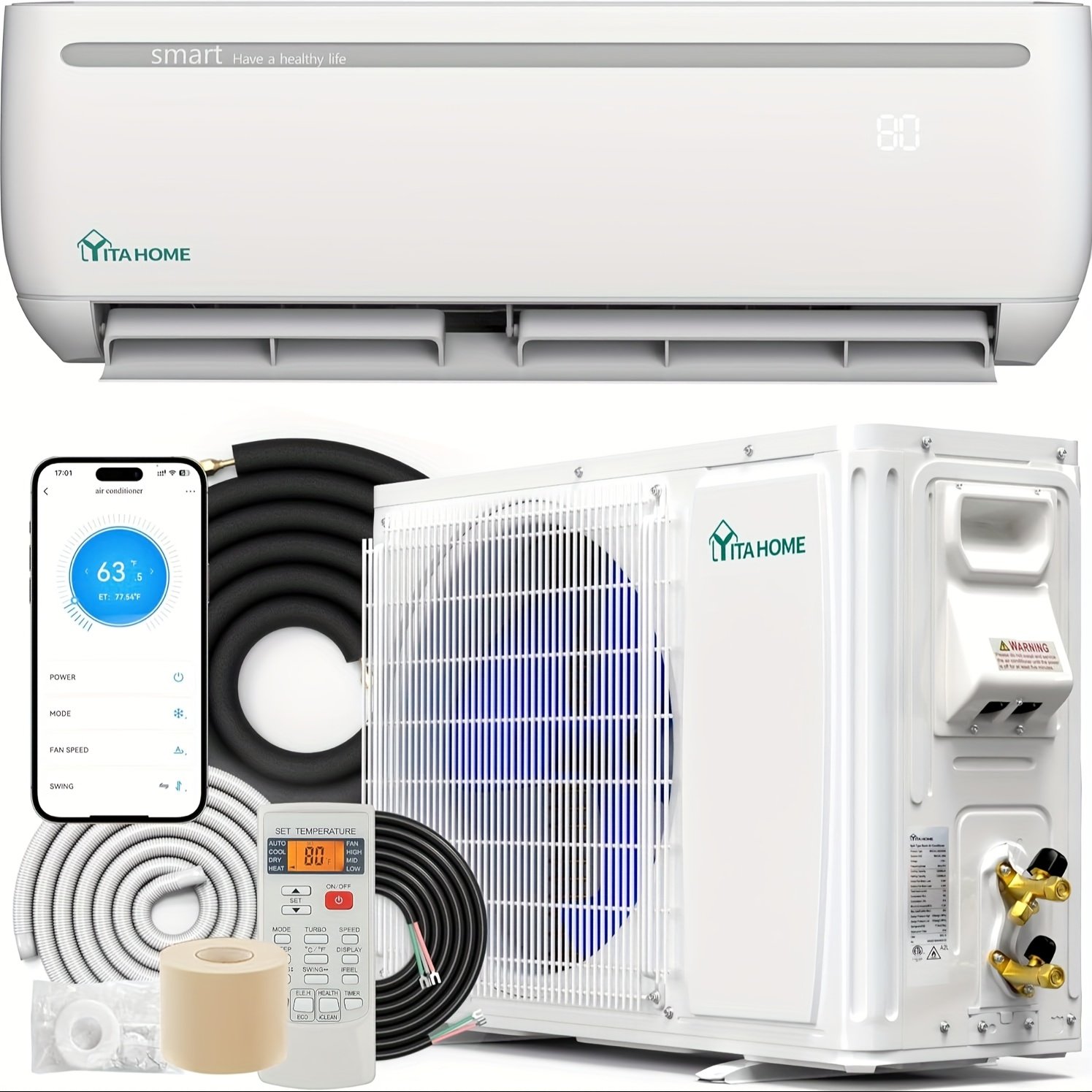 cb8176eb-5633-45b7-b728-18a05dbb4666.jpg 12000 BTU Mini Split Air Conditioner Heat Pump System, Wifi Enabled 20 SEER2 115V Ductless AC Cool Up to 750 Sq. Ft, Compatible with Alexa, Complete Installation Kit, White - Image 1