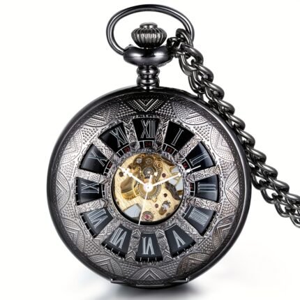 Men'S Steampunk Skeleton Mechanical Pocket Watch with Roman Numerals - Vintage Industrial Design, Exposed Movement, Chain Included, Elegant Round Case & Dial for Formal & Casual Wear - Ideal Christmas/Father'S Day Gift for Men (Manual Winding, No Battery Required), Pocket Watch Keychain, Pocket Watch Chain, Pocket Watch For Vest, Steampunk Pocket Watch, Wind Up Pocket Watch, Old School Pocket Watch, Pocket Watch For Husband With Case, Vintage Style Pocket Watch, Big Ben Pocket Watch
