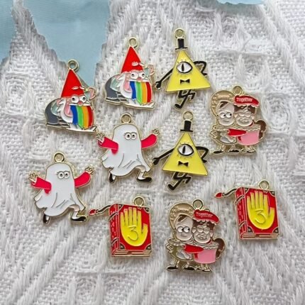 10pcs Whimsical Cartoon Anime Alloy Drip Oil Charms - Colorful Enamel Accents, Cute Pendant DIY Earring Keychain Bracelet Accessories for Jewelry Making - Perfect for Christmas Gifts, Mosaic Design, Cute Theme